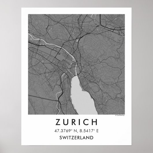 Custom City Map Zurich Switzerland Wall Art Poster ポスター (正面)