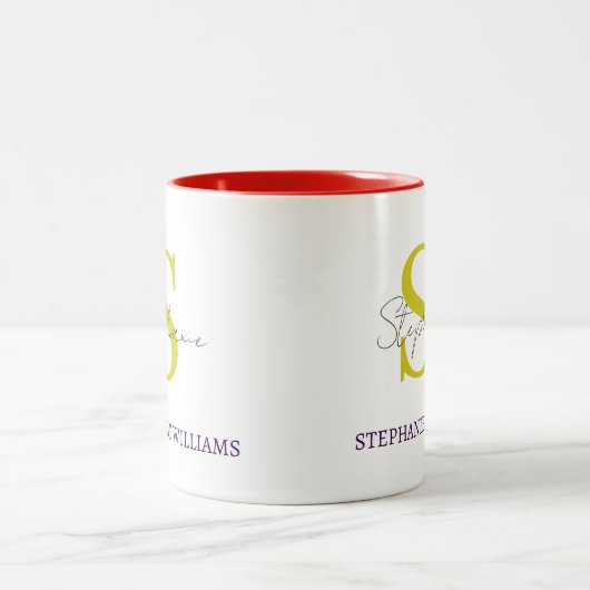 Custom Classic Elegant Black White Script Name ツートーンマグカップ (中央)