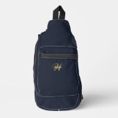 Custom Clean Navy Blue Gold Initial Monogram スリングバッグ (正面)