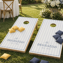 Custom Coastal Blue Stripes Wedding Family Name