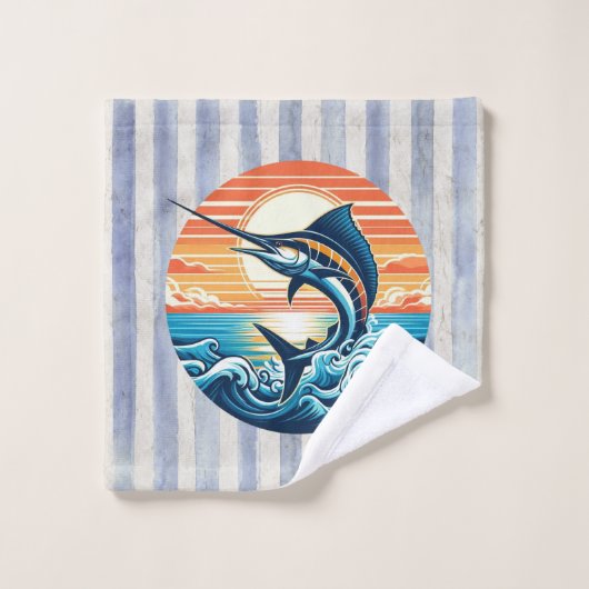 Custom Coastal/nautical/beach marlin sunset ウォッシュタオル (ウォッシュタオル)
