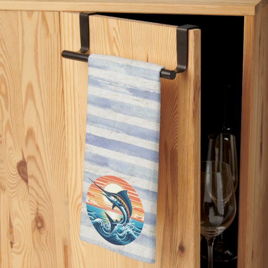 Custom Coastal/nautical/beach marlin sunset キッチンタオル (三つ折り)