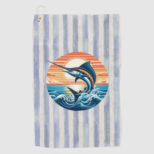 Custom Coastal/nautical/beach marlin sunset ゴルフタオル (正面)