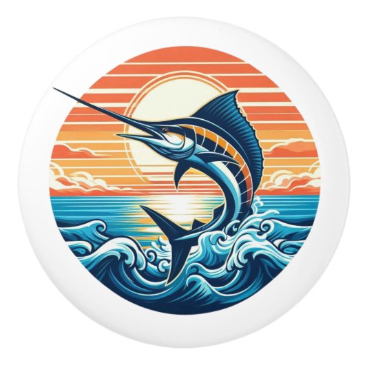 Custom Coastal/nautical/beach marlin sunset セラミックノブ (正面)
