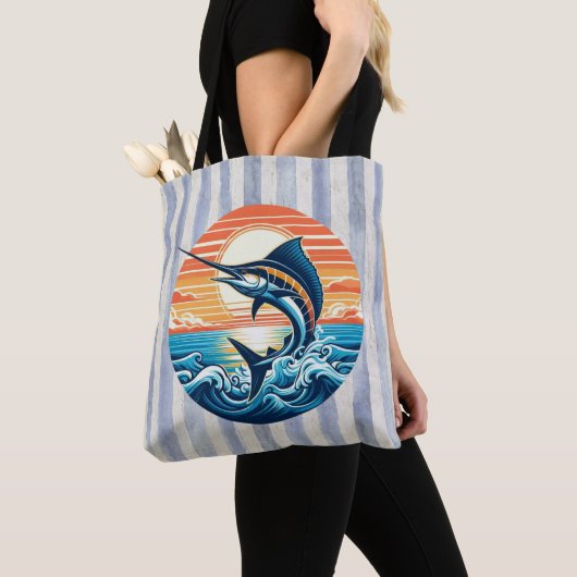 Custom Coastal/nautical/beach marlin sunset トートバッグ (クローズアップ)