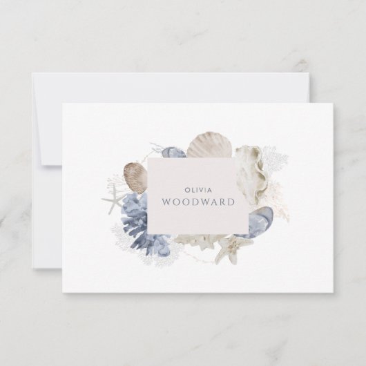 Custom Coastal Watercolor Coral Seashells  ノートカード (正面)
