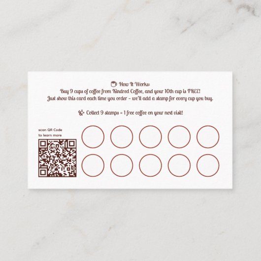 Custom Coffee Cafe Loyalty 名刺 (裏面)