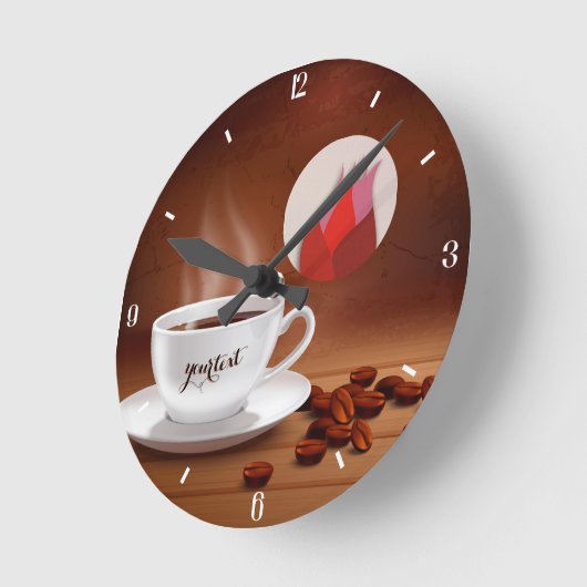 Custom Coffee Clock Cafe Wall Art Personalized ラウンド壁時計 (傾斜)