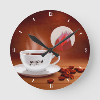 Custom Coffee Clock Cafe Wall Art Personalized ラウンド壁時計