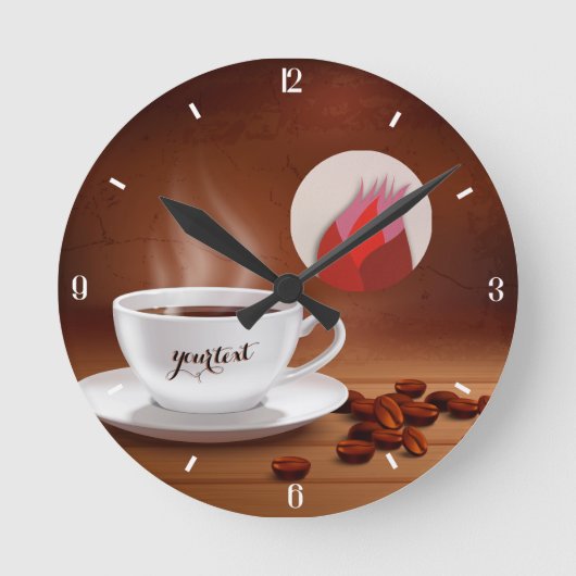 Custom Coffee Clock Cafe Wall Art Personalized ラウンド壁時計 (正面)