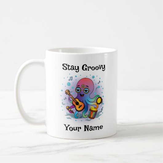Custom Coffee Mug | Retro Octopus | Name & Text コーヒーマグカップ (左)