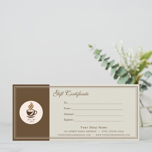 Custom Coffee Shop Gift Certificate | Personalized (スタンド正面)