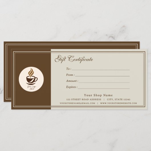 Custom Coffee Shop Gift Certificate | Personalized (正面/裏面)