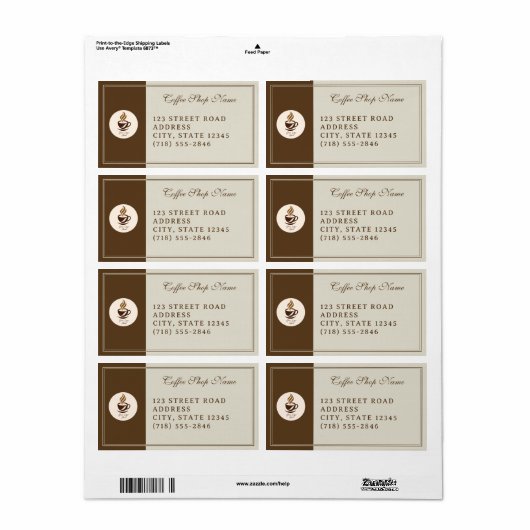 Custom Coffee Shop Shipping Labels – Personalized ラベル (フルシート)