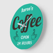 Custom Coffee Shop Sign Clock ラージ壁時計 (傾斜)