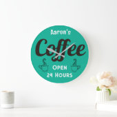 Custom Coffee Shop Sign Clock ラージ壁時計 (ホーム)