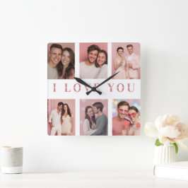 Custom Collage Photos Wall Clock | Valentine Gift スクエア壁時計