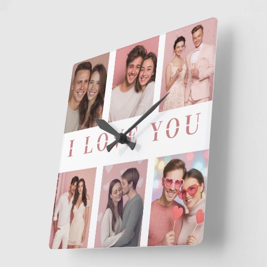 Custom Collage Photos Wall Clock | Valentine Gift スクエア壁時計 (傾斜)