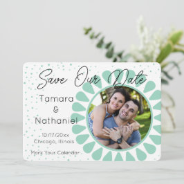 Custom Color Daisy Photo Frame Save Our Date Card 招待状