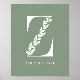 Custom Color Floral Monogram Letter Z Name Nursery ポスター