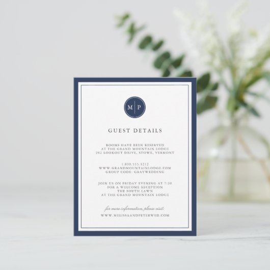 Custom Color Monogram Wedding Details Card エンクロージャーカード (スタンド正面)
