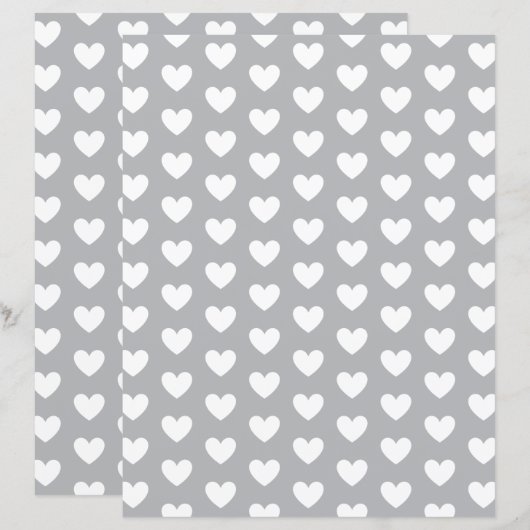 Custom Color with White Hearts Scrapbook Paper (正面/裏面)