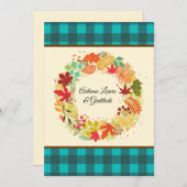 Custom Colorful Autumn Leaves Teal Check Leaves シーズンカード (正面/裏面)