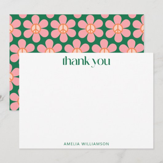 Custom Colorful Peace Floral Green Baby Shower  サンキューカード (正面/裏面)