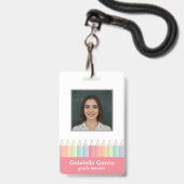 Custom Colorful Red Barcode School Teacher ID バッジ (正面（ネックストラップ付）)