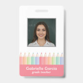 Custom Colorful Red Barcode School Teacher ID バッジ (正面)