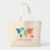 Custom Colorful World Map Mom Two Sided ラージトートバッグ (正面)