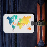Custom Colorful World Map Monogram Name Luggage   ラゲッジタグ<br><div class="desc">Add a stylish touch to your travels with this colorful world map luggage tag! The bright travel map design makes your suitcase easy to spot at the airport and adds a bold, adventurous look to any bag. Personalize it with your name to create a unique custom luggage tag that’s perfect...</div>