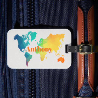 Custom Colorful World Map Monogram Name Luggage   ラゲッジタグ