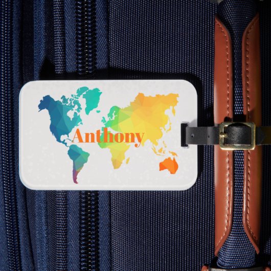 Custom Colorful World Map Monogram Name Luggage   ラゲッジタグ (正面インサイチュ4)
