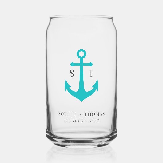 Custom Colors Monogram Anchor Wedding  ガラス缶 (正面)