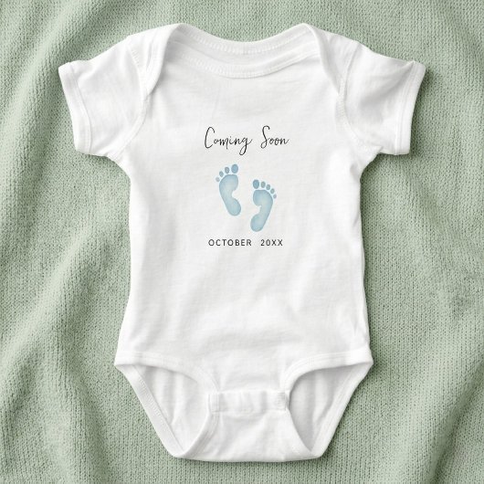 Custom Coming Soon Baby Bodysuit, Blue Footprints ベビーボディスーツ