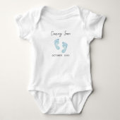 Custom Coming Soon Baby Bodysuit, Blue Footprints ベビーボディスーツ (正面)