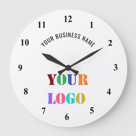 Custom Company Logo and Text Branded Clock Example ラージ壁時計 (正面)