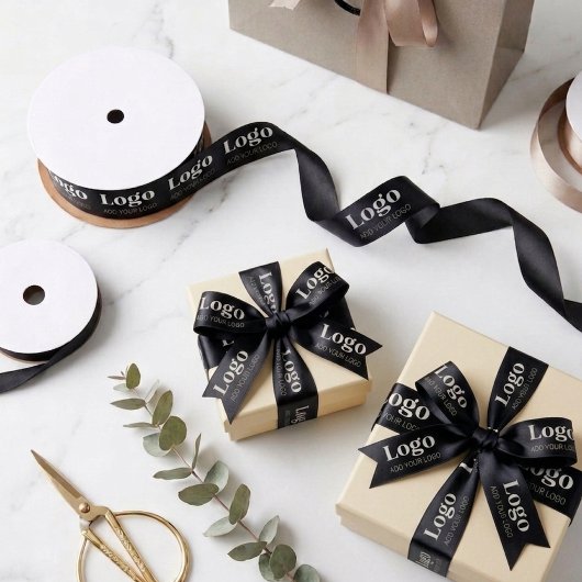 Custom Company Logo Branded Business Gift Wrapping サテンリボン