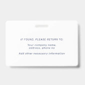 Custom company logo employee photo blue ID バッジ (裏面)