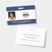 Custom company logo employee photo blue ID バッジ (正面＆裏面)