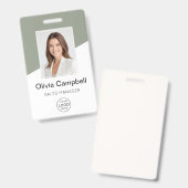 Custom Company Logo Employee Photo Sage Green バッジ (正面＆裏面)