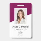 Custom Company Logo Employee Photo Wine Red バッジ (正面)