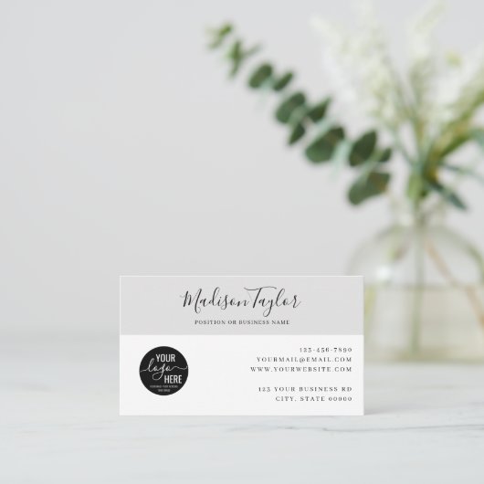 Custom Company Logo QR Code Simple Feminine Gray 名刺 (スタンド正面)