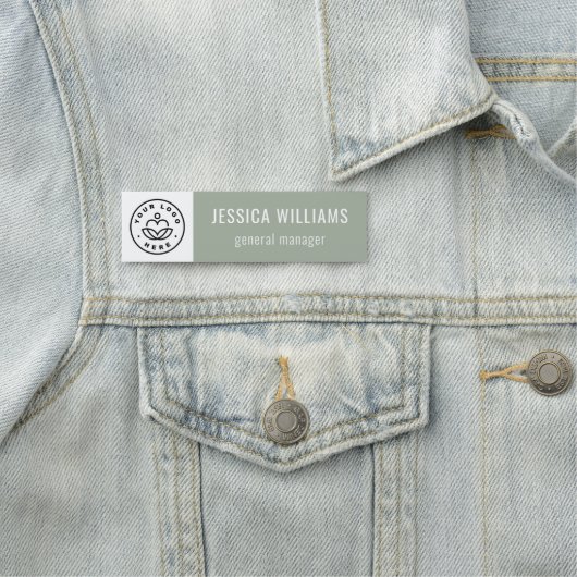 Custom Company Logo Sage Green Employee 名札 (インサイチュ)