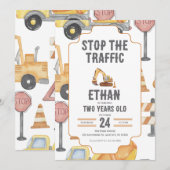 Custom Construction Truck Birthday Invitation Kids 招待状 (正面/裏面)