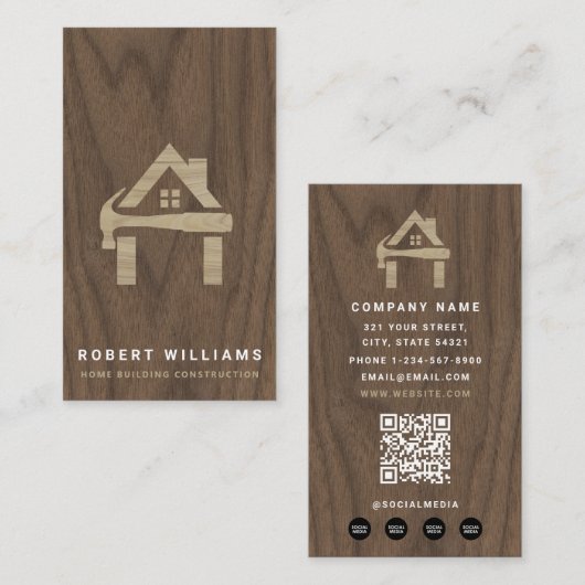 Custom Construction Wood Home Building Lux 名刺 (正面/裏面)