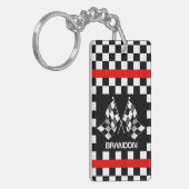 Custom Cool Black And White Checkered Flag Pattern キーホルダー (正面左)