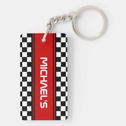 Custom Cool Black And White Checkered Flag Pattern キーホルダー (裏面)