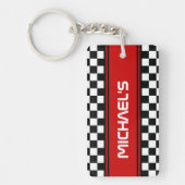Custom Cool Black And White Checkered Flag Pattern キーホルダー (正面)
